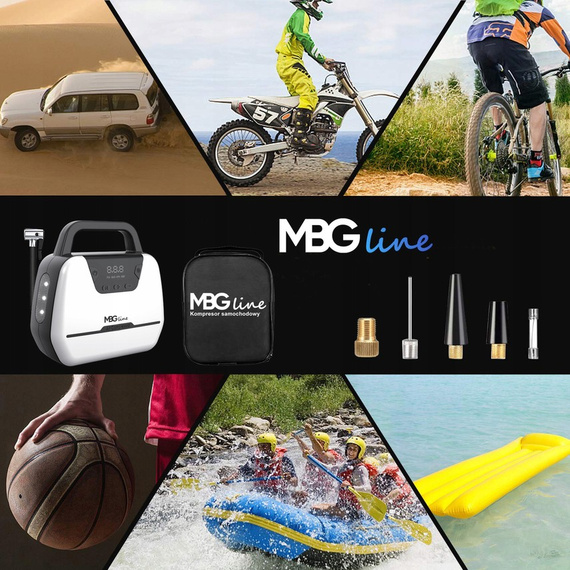 MBG line® Air Pump Car 1866 - Car Compressor 12 V with Digital Display, LED Light and Adapter set