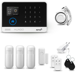 HUXGO® HXA003 - Système de sécurité sans fil Wi-Fi + GSM avec 3x Détecteur de Mouvement & 1x Détecteur pour porte et fenêtre |  Système d'alarme domestique avec l'application TUYA