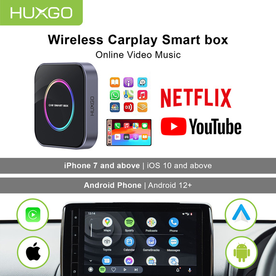 HUXGO® Adaptador inalámbrico 3-en-1 CarPlay y Android Auto compatible con dispositivos Apple y Android
