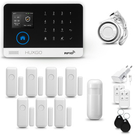 HUXGO® HXA003 - Sistema di allarme wireless WiFi + GSM 4G LTE con 1x Rilevatore di movimento & 7x Sensore per porte e finestre | Allarme casa senza fili Kit con app TUYA
