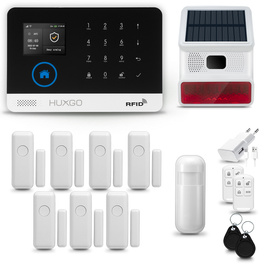 HUXGO® HXA003 - Sistema di allarme wireless WiFi + GSM 4G LTE con 1x Rilevatore di movimento & 7x Sensore per porte e finestre con Sirena senza fili | Allarme casa senza fili Kit con app TUYA