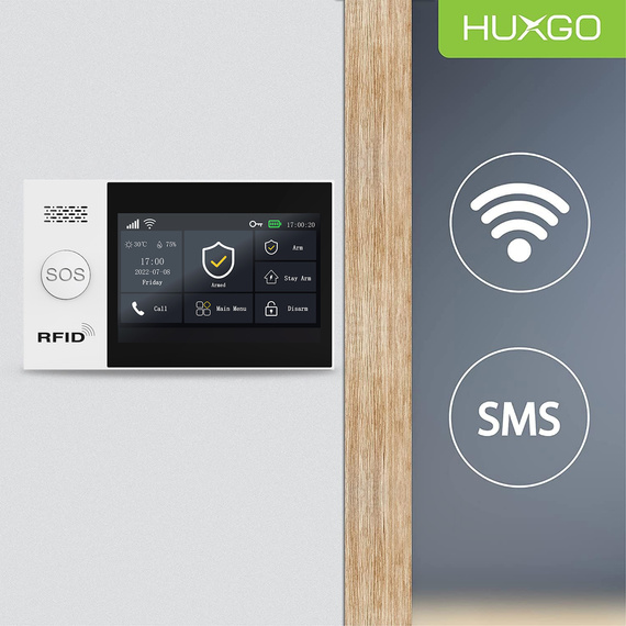HUXGO® HXA007 - Wireless security system WiFi + GSM with 3x Motion Detector & 3x Door / window sensor | Home Alarm System SET with App TUYA