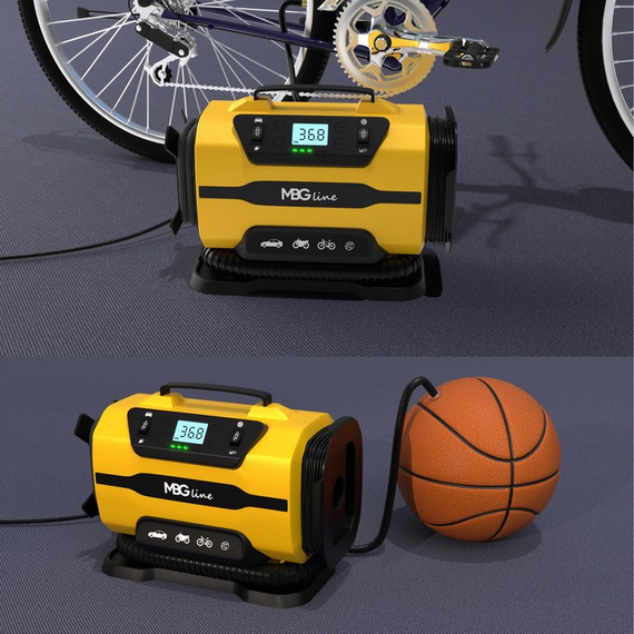 MBG Line® 845 PRO – Dual-Power Car Air Compressor 12V/230V with Inflator, LED Light, Auto-Stop & Carrying Case