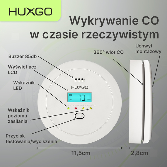 HUXGO® HXAC01 - Détecteur de monoxyde de carbone - Détecteur CO