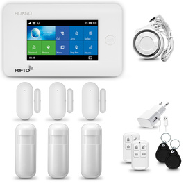 Alarm bezprzewodowy WiFi + GSM 4G LTE - zestaw alarmowy HUXGO z aplikacją TUYA - HXA006 4G W R3D3 PS z syreną przewodową