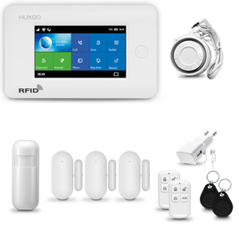 HUXGO® HXA006 - Sistema de seguridad inalámbrico WiFi + GSM 4G con 1x detector de movimiento y 3x sensor para puerta / ventana | KIT de sistema de alarma para el hogar con App TUYA