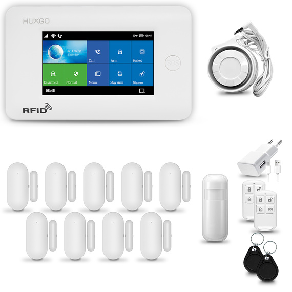 HUXGO® HXA006 - Wireless security system WiFi + GSM with 1x Motion Detector & 9x Door / window sensor | Home Alarm System SET with App TUYA