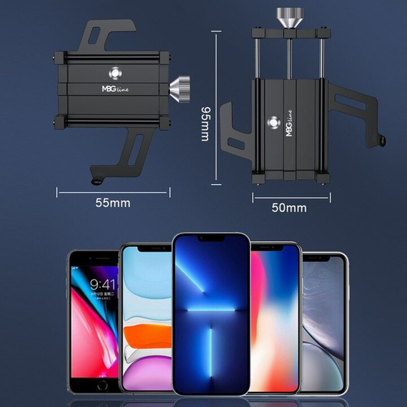 MBG line® BM PRO MH29A - Support universel en aluminium pour téléphone pour vélo, trottinette, moto avec rotation à 360°
