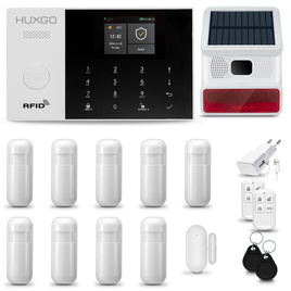 HUXGO® HXA005 - Sistema di allarme wireless WiFi + GSM  con 9x Rilevatore di movimento & 1x Sensore per porte e finestre con Sirena senza fili | Allarme casa senza fili Kit con app TUYA