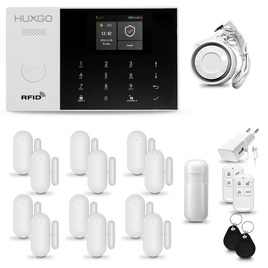 HUXGO® HXA005 - Funk Alarmanlage System WiFi + GSM mit 1x Bewegungsmelder PIR & 12x Fenster und Türsensor sensor | Kabellose Alarmanlage SET mit TUYA App