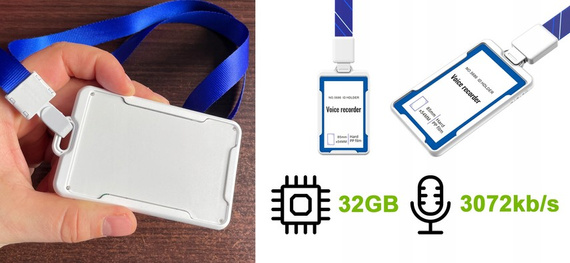 MBG line® Mini Registratore Vocale Spia a Forma di Badge 32GB