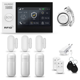 HUXGO® HXA007 - Wireless security system WiFi + GSM 4G LTE with 3x Motion Detector & 3x Door / window sensor | Home Alarm System SET with App TUYA