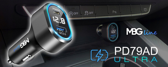 MBG line® PD79AD - Car charger with voltmeter - Cigarette lighter USB Adapter 