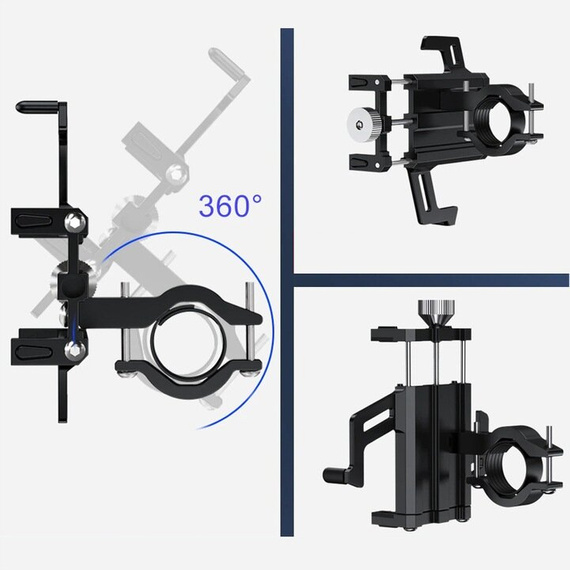 MBG line® BM PRO MH29A - Support universel en aluminium pour téléphone pour vélo, trottinette, moto avec rotation à 360°