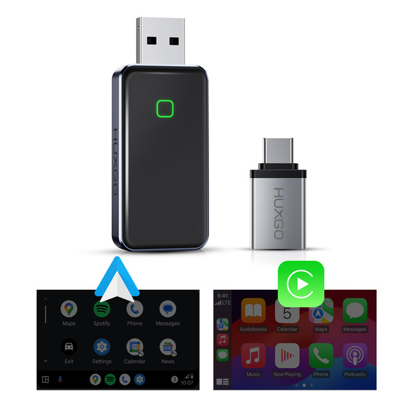 HUXGO® Adaptador inalámbrico 2-en-1 CarPlay y Android Auto compatible con dispositivos Apple y Android