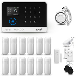 HUXGO® HXA003 - Funk Alarmanlage System WiFi + GSM mit 12x Bewegungsmelder PIR & 1x Fenster und Türsensor sensor | Kabellose Alarmanlage SET mit TUYA App