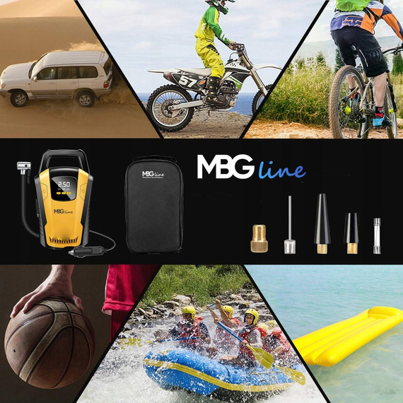 MBG line® Air Pump Car 3650 - Car Compressor 12 V with Digital Display, LED Light
