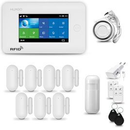 HUXGO® HXA006 - Sistema de seguridad inalámbrico WiFi + GSM 4G con 1x detector de movimiento y 7x sensor para puerta / ventana | KIT de sistema de alarma para el hogar con App TUYA