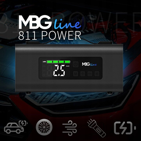 MBG Line® 811 Power – Démarreur multifonction avec compresseur, pompe à air, lampe et powerbank PD30W