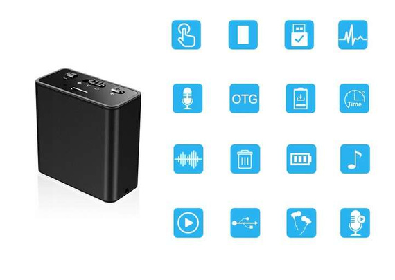 Kompakter Sprachrekorder MBG line® Q65 mit 32GB internem Speicher und leistungsstarkem 1200-mAh-Akku. Bis zu 200 Stunden Aufnahmezeit, kontinuierliche oder geräuschaktivierte Aufnahme, vollständige Diskretion und direkte Wiedergabe ohne Computer.