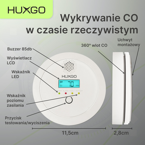 HUXGO® HXAC03 - Rilevatore di monossido di carbonio - Rilevatore CO