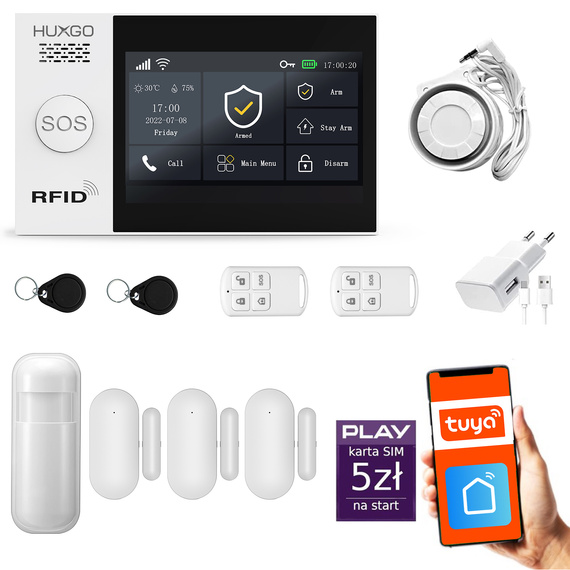 HUXGO® HXA007 - Wireless security system WiFi + GSM with 1x Motion Detector & 3x Door / window sensor | Home Alarm System SET with App TUYA