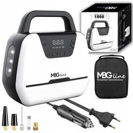 MBG line® Air Pump Car 1866 - Compresor de coche 12 V con pantalla digital, luz LED y juego de adaptadores