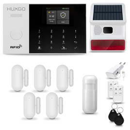 HUXGO® HXA005 - Funk Alarmanlage System WiFi + GSM 4G LTE mit 1x Bewegungsmelder PIR & 5x Fenster und Türsensor sensor mit Drahtlose Alarmsirene | Kabellose Alarmanlage SET mit TUYA App