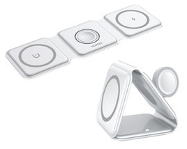 HUXGO® Mag-Safe Ladestation für Handy, iPhone und Smartwatch, kabelloses Ladegerät, 3-in-1 faltbare magnetische, tragbare Ladestation mit Überladeschutz - BY-MF82_W Weiß