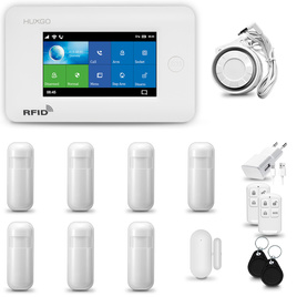 HUXGO® HXA006 - Sistema di allarme wireless WiFi + GSM con 7x Rilevatore di movimento & 1x Sensore per porte e finestre | Allarme casa senza fili Kit con app TUYA