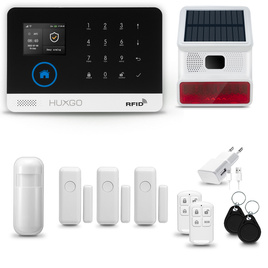 HUXGO® HXA003 - Système de sécurité sans fil Wi-Fi + GSM 4G LTE avec 1x Détecteur de Mouvement & 3x Détecteur pour porte et fenêtre avec Sirène sans fil | Système d'alarme domestique avec l'application TUYA