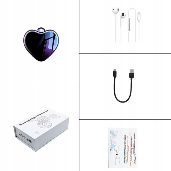 MBG Line® mini registratore vocale Q66 8GB – ciondolo/spia a forma di cuore con rilevamento audio fino a 3072 kbps