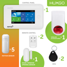 HUXGO® HXA006 - Funk Alarmanlage System WiFi + GSM 4G mit 5x Bewegungsmelder PIR & 1x Fenster und Türsensor sensor mit Drahtlose Alarmsirene | Kabellose Alarmanlage SET mit TUYA App