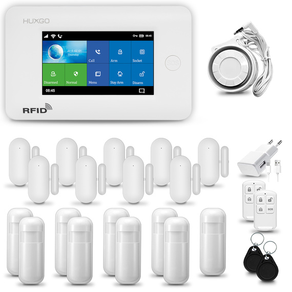 HUXGO® HXA006 - Wireless security system WiFi + GSM 4G LTE with 9x Motion Detector & 9x Door / window sensor | Home Alarm System SET with App TUYA