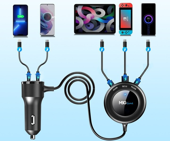 MBG line®  C78 PRO - Car quick charger - Cigsrette multiport charger with 5 USB ports