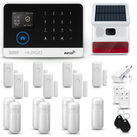 HUXGO® HXA003 - Sistema di allarme wireless WiFi + GSM 4G LTE con 7x Rilevatore di movimento & 7x Sensore per porte e finestre con Sirena senza fili | Allarme casa senza fili Kit con app TUYA