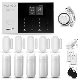 HUXGO® HXA005 - Système de sécurité sans fil Wi-Fi + GSM 4G LTE avec 5x Détecteur de Mouvement & 5x Détecteur pour porte et fenêtre |  Système d'alarme domestique avec l'application TUYA
