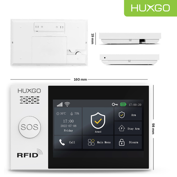 HUXGO® HXA007 - Système de sécurité sans fil Wi-Fi + GSM 4G LTE avec 1x Détecteur de Mouvement & 7x Détecteur pour porte et fenêtre avec Sirène sans fil | Système d'alarme domestique avec l'application TUYA