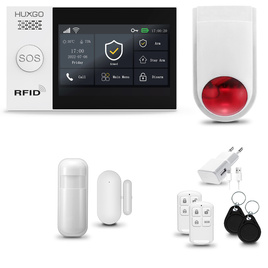 HUXGO® HXA007 - Wireless security system WiFi + GSM with 1x Motion Detector & 1x Door / window sensor with Wireless Siren | Home Alarm System SET with App TUYA