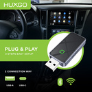 HUXGO® Adaptateur sans fil 2-en-1 CarPlay et Android Auto compatible avec les appareils Apple et Android