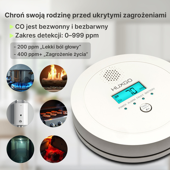 HUXGO® HXAC03 - Detector de monóxido de carbono - Detector de CO