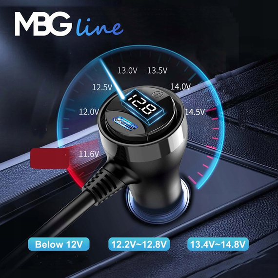 MBG line® HS75AD - 12V/24V Car Cigarette Lighter Splitter and USB Charger QC3.0 + Dual USB-C PD30W