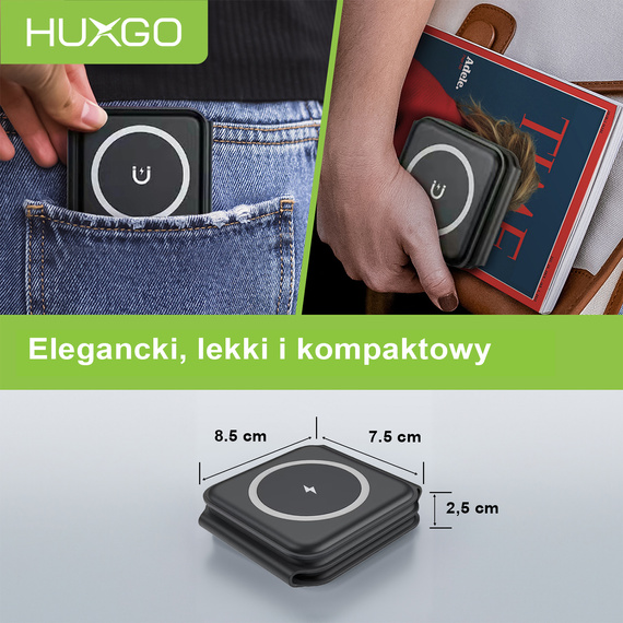 HUXGO® Stazione di ricarica Mag-Safe per telefono cellulare, iPhone e smartwatch, caricatore wireless, magnetica pieghevole 3-in-1, stazione di ricarica portatile con protezione da sovraccarico - BY-MF82_B Nero