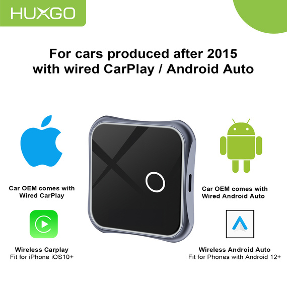 HUXGO® Wireless Adapter 2-in-1 CarPlay and Android Car compatible with Apple and Android Devices