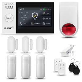 HUXGO® HXA007 - Wireless security system WiFi + GSM with 3x Motion Detector & 3x Door / window sensor with Wireless Siren | Home Alarm System SET with App TUYA