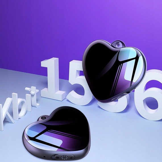 MBG Line® mini grabadora de voz Q66 8GB – colgante espía en forma de corazón con detección de sonido hasta 3072 kbps