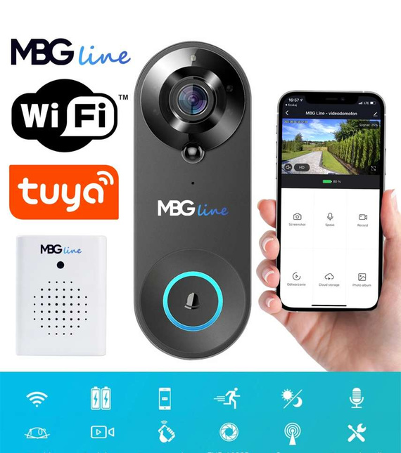 MBG line® SF W3 Negro - Videoportero con sensor PIR - Compatible con la aplicación TUYA