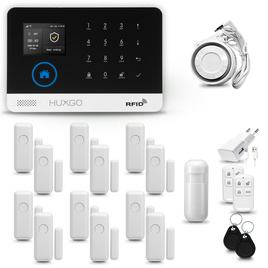 HUXGO® HXA003 - Sistema di allarme wireless WiFi + GSM 4G LTE con 1x Rilevatore di movimento & 12x Sensore per porte e finestre | Allarme casa senza fili Kit con app TUYA