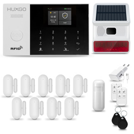 HUXGO® HXA005 - Sistema di allarme wireless WiFi + GSM  con 1x Rilevatore di movimento & 9x Sensore per porte e finestre con Sirena senza fili | Allarme casa senza fili Kit con app TUYA