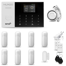 HUXGO® HXA005 - Funk Alarmanlage System WiFi + GSM mit 7x Bewegungsmelder PIR & 1x Fenster und Türsensor sensor | Kabellose Alarmanlage SET mit TUYA App